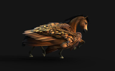 3D illustration of a fantasy horse isolated on black background with clipping path.