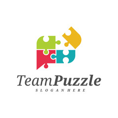 Chat Puzzle logo design vector template, Vector label of puzzle, illustration, Creative icon, design concept