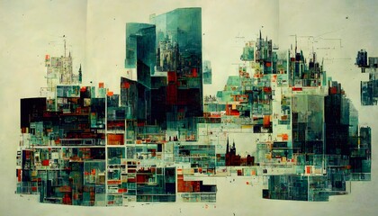 hidden algorithm of a city regarding all of its complexity layers superposition urban paradigms shifts 12k  - obrazy, fototapety, plakaty