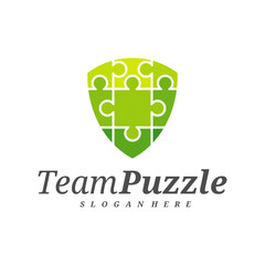 Shield Puzzle logo design vector template, Vector label of puzzle, illustration, Creative icon, design concept
