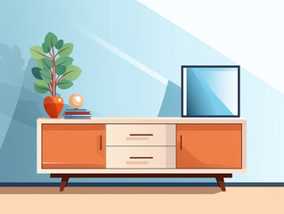 Illustration of interior modern tv cabinet in living room flat style. Minimalist design