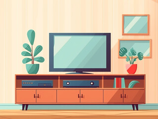 Illustration of interior modern tv cabinet in living room flat style. Minimalist design