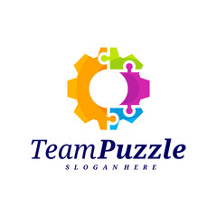 Gear Puzzle logo design vector template, Vector label of puzzle, illustration, Creative icon, design concept