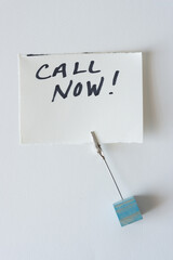 handwritten black felt-tip marker note: call now! - obrazy, fototapety, plakaty