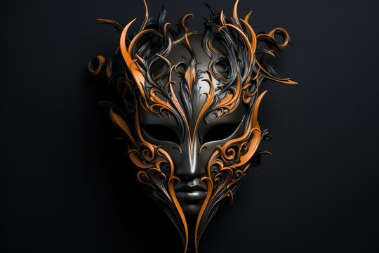 Venetian mask on black background, 3d render illustration, mysterious character mask, Venetian mask