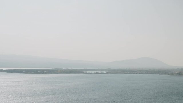 Sevan lake in October on a hazy day