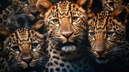 Fototapeta na wymiar Group of young leopards close up