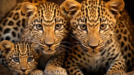 Gordijnen Group of young leopards close up © Veniamin Kraskov