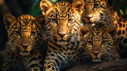 Group of young leopards close up