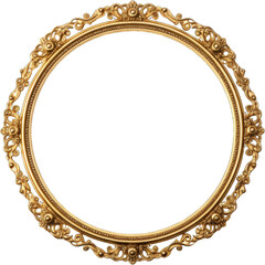 Antique Vintage Round golden frame with empty space isolated. Ornate frame ai generated