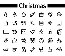 A set of modern Christmas icons, including the snowman and Santa Editable Vector