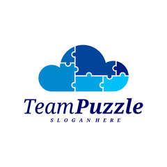 Cloud Puzzle logo design vector template, Vector label of puzzle, illustration, Creative icon, design concept