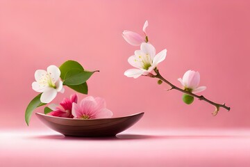Naklejka na ściany i meble Fresh quince blossom, beautiful pink flowers falli .