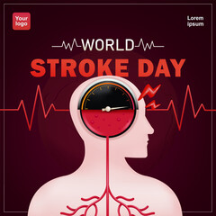 World Stroke Day. Rupture of a blood vessel in the brain. A stroke occurs when the blood supply to part of your brain is cut off or reduced. 3d vector, suitable for health, events and design elements