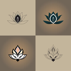 Fototapeta na wymiar lotus logo with line art design, set of icons with leaves