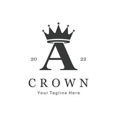 Crown Logo On Letter A Template. Crown Logo On A Letter, Initial Crown Sign Concept Template