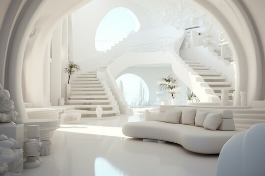 White cut home with furnishings rendered in 3D. Generative AI