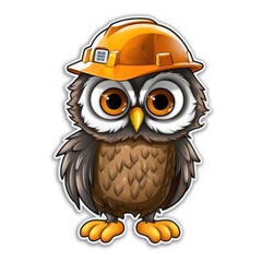 A cartoon owl wearing a hard hat. Digital art.