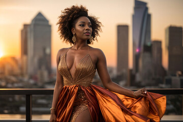 woman in evening dress in the city - obrazy, fototapety, plakaty