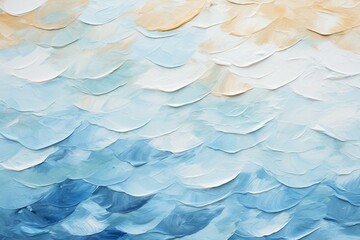 パレットナイフの油絵・夏用抽象背景バナー）白・水色・ベージュの抽象的な波 - obrazy, fototapety, plakaty