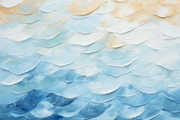 Keuken spatwand met foto パレットナイフの油絵・夏用抽象背景バナー）白・水色・ベージュの抽象的な波 © Queso