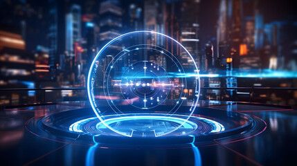 Fototapeta premium A futuristic technology interface displaying holographic data under neon lights