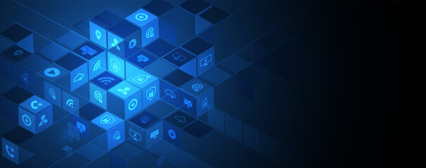 Obraz premium internet digital security technology concept for business background. Lock on circuit board