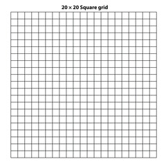 Square grid with 20 by 20 squares, grid texture background, vector illustration. White backdrop with abstract grid lines and black square lines.
