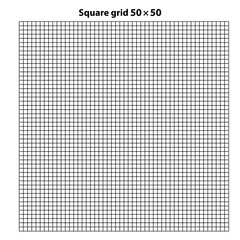 Square grid with 50 by 50 squares, grid texture background, vector illustration. White backdrop with abstract grid lines and black square lines.