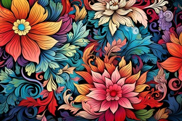 Colorful seamless floral motif. Generative AI