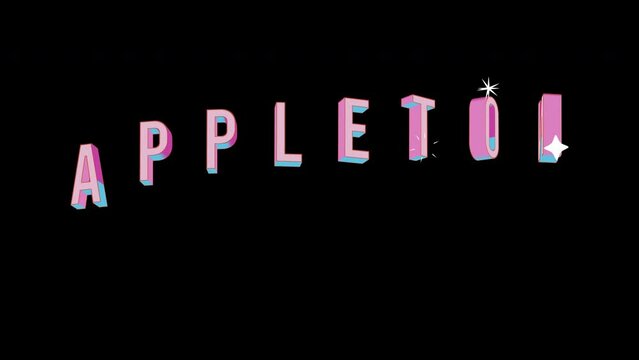 Bright letters jump merrily in the inscription APPLETON city. Retro. Alpha channel black. Looped from frame 120 to 240, Alpha BW at the end