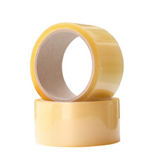Two brown transparent tape in stack isolated on white background with clipping path in png file...