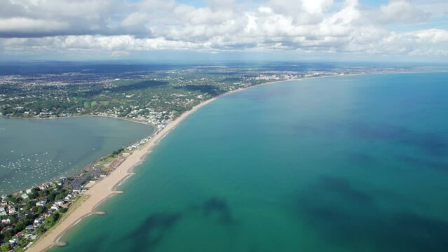 the amazing aerial view of Branksome Chine Beach, Sandbanks Beach near Poole, UK