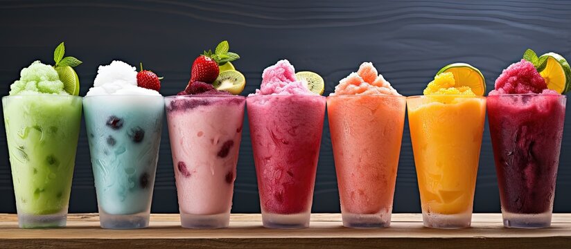 Frozen fruit pulps with delicious flavors with copyspace for text