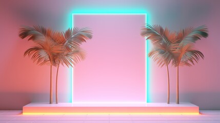 Decorative Palm Trees and Neon Lighted Stand for Your Ads.  