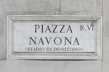 Street name sign of Piazza Navona (Navona's Square) in Rome, Italy