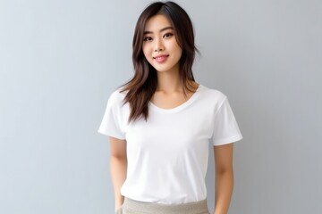 Blank white t-shirt, beautiful asian woman model wearing t-shirt - obrazy, fototapety, plakaty