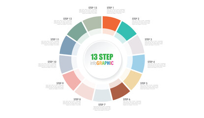 Pie chart with 10 to 20 steps. Colorful diagram collection with 10,11,12,13,14,15,16,17,18,19 sections or steps. Circle icons for infographic, business presentation. Vector illustration.