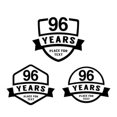 96 years anniversary celebration logotype. 96th anniversary logo collection. Set of anniversary design template. Vector illustration.
