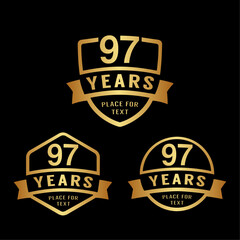 97 years anniversary celebration logotype. 97th anniversary logo collection. Set of anniversary design template. Vector illustration.
