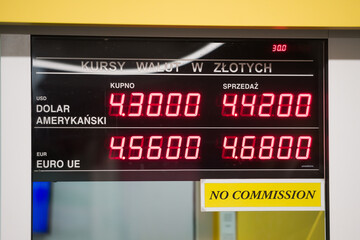 currency rates on the information board