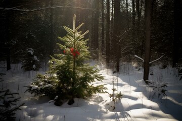 Festive evergreen amid woods. Generative AI