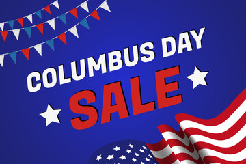 Columbus sale discount, Happy Columbus Day Greeting Card 2023 with Waving USA flag vector background illustration for banner, poster, social media feed