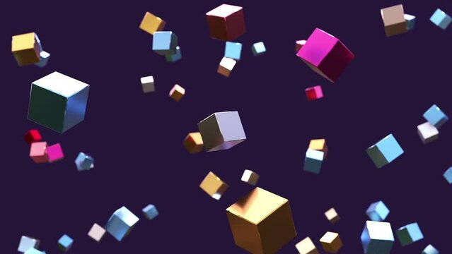 flying cubes on black background, seamless looping
