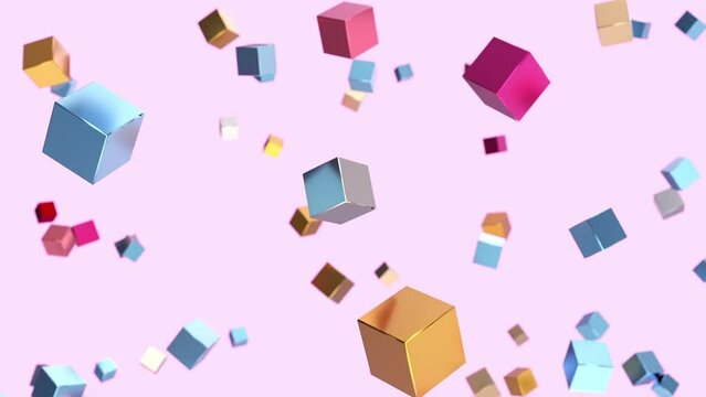 flying cubes on pink background, seamless looping