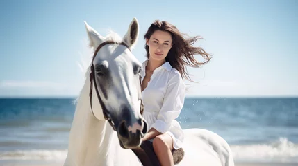 Foto op Plexiglas portrait of a Girl riding a horse © ReisMedia