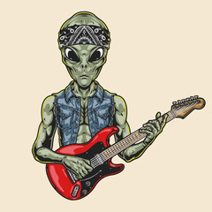 Alien musician sticker vintage colorful