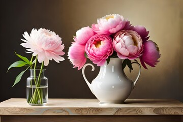 Obraz premium Vase with beautiful peony flowers on table