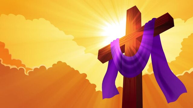 Purple sash draped over a wooden cross. This calming animation symbolises themes of faith and religious, making it perfect for religious presentations, spiritual videos, and church-related materials