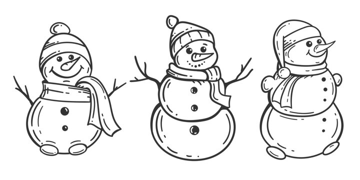 Snowman drawing. New Year holiday. Christmas .Vector illustration.